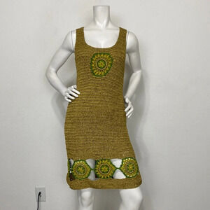 Anthropologie Knitted & Knotted Sunflower Crochet Sleeveless Dress Size XS
